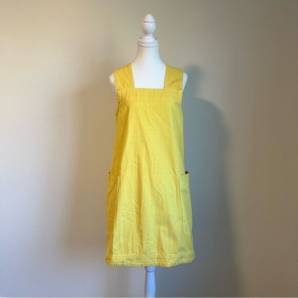 EVERLANE The Cross-Back Apron Mini Denim Dress Organic Cotton in Lemon Small - Picture 4 of 10